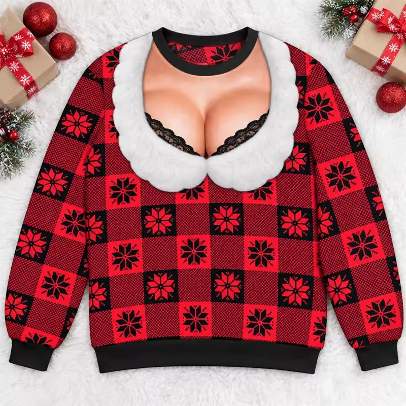 Scarlet Snowflake Christmas sweater with a red and black snowflake pattern